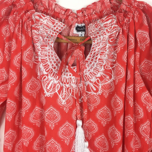 Mud Pie Cover Up Dress Red Paisley Bell Sleeve - Picture 6 of 8